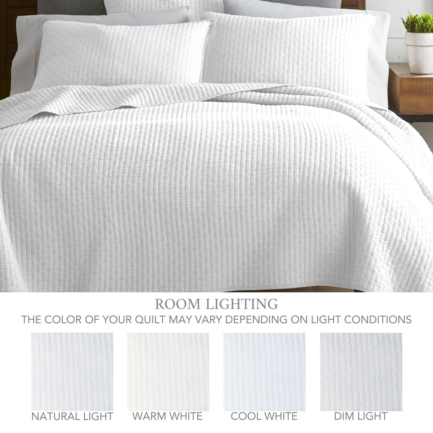 Levtex Home Cross Stitch Reversible King/Cal King Quilt Set (106x92in) and 2 Pillow Shams (36x20in) - Stitch Texture - Bright White - Cotton King Size Quilt Bedding Set - Lightweight Soft Pre-Washed