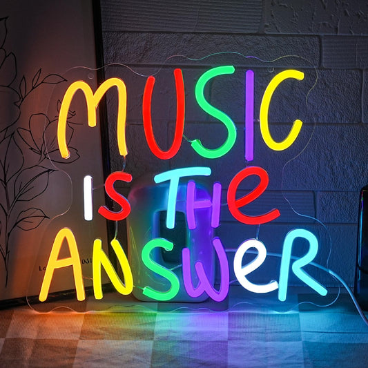 Gyaksjm Music Is The Answer Neon Sign for Wall Decor Live Music Neon Light Colorful Letter Neon Light Sign Dimmable LED Word Light Sign for Studio Concert Home Party Bar Kidsroom Bedroom