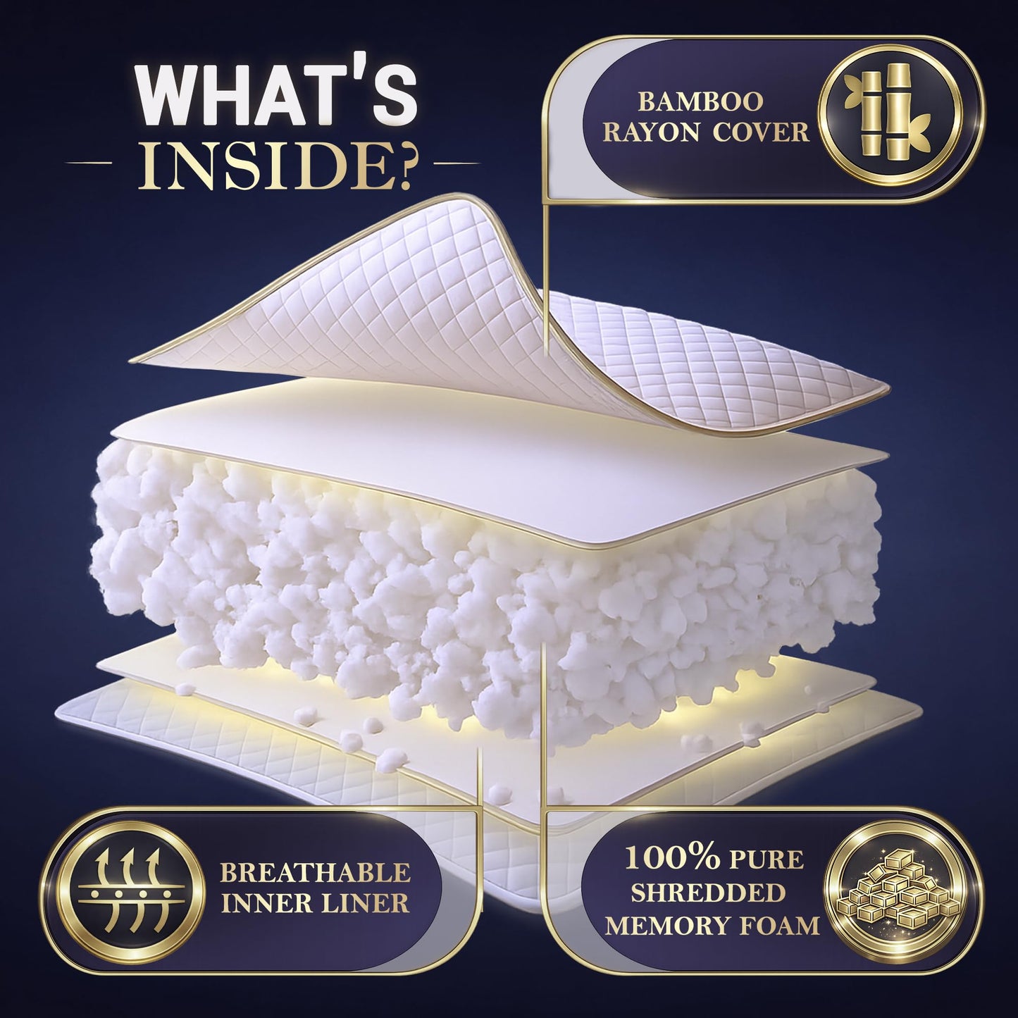Royal Therapy Queen Memory Foam Pillow, Adjustable Shredded Odor-Free Pillow for Neck & Shoulder Pain Relief, Support for Back, Stomach, Side Sleepers, CertiPUR-US