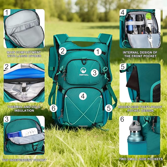 ONETOALL Hydration Backpack 22L, Hiking Backpack with 2L Leakproof Bladder, Sewn-in Rain Cover, Insulated Compartment for Men & Women Running, Cycling, Camping