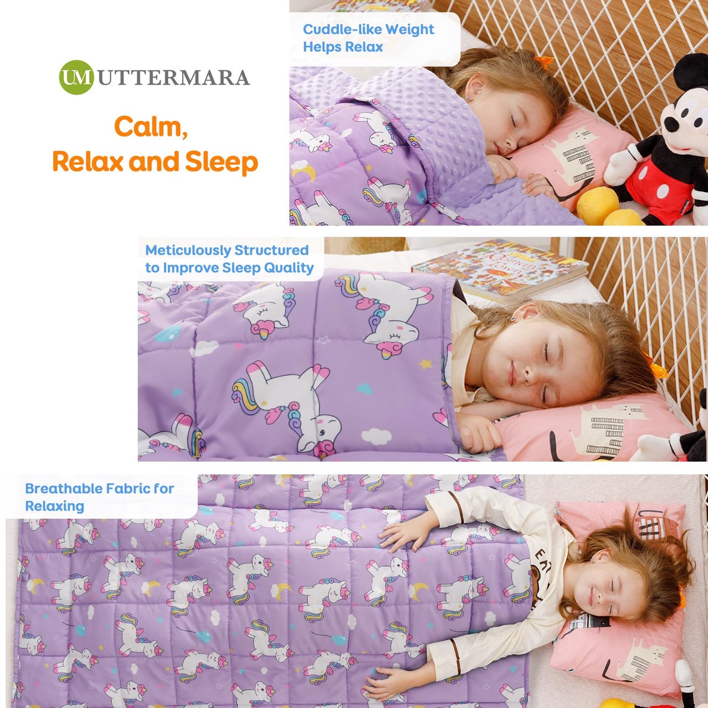 Uttermara Weighted Blanket 3 lbs, Ultra Cozy Minky Weighted Blankets with Cartoon Patterns, Heavy Blanket Great for Calming and Sleeping, 36x48 inches, Purple Unicorn