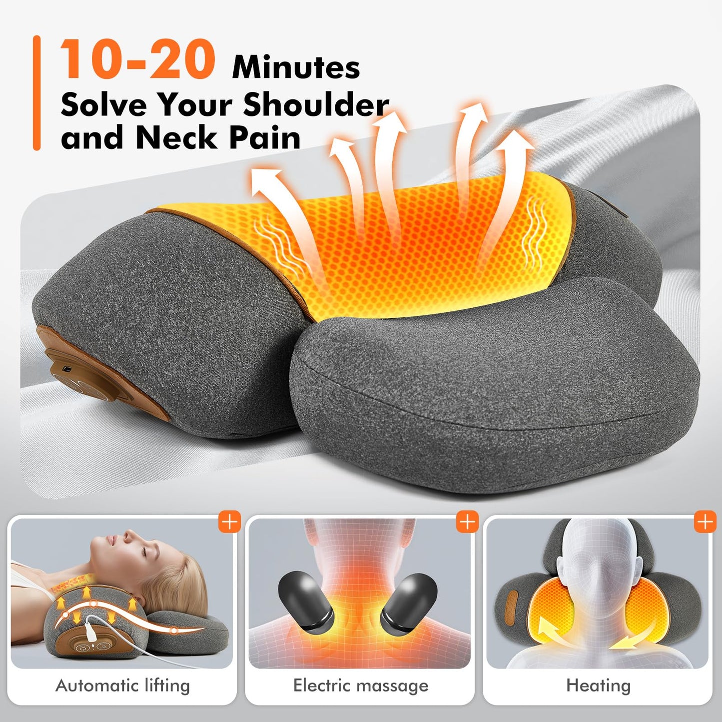 Cordless Electric Neck Massager Pillow for Pain Relief Deep Tissue, 3-in-1 Rechargeable Neck Cervical Traction Device with Heat, Massage, Stretch, Ergonomic Neck Shoulder Relaxer Gifts for Women
