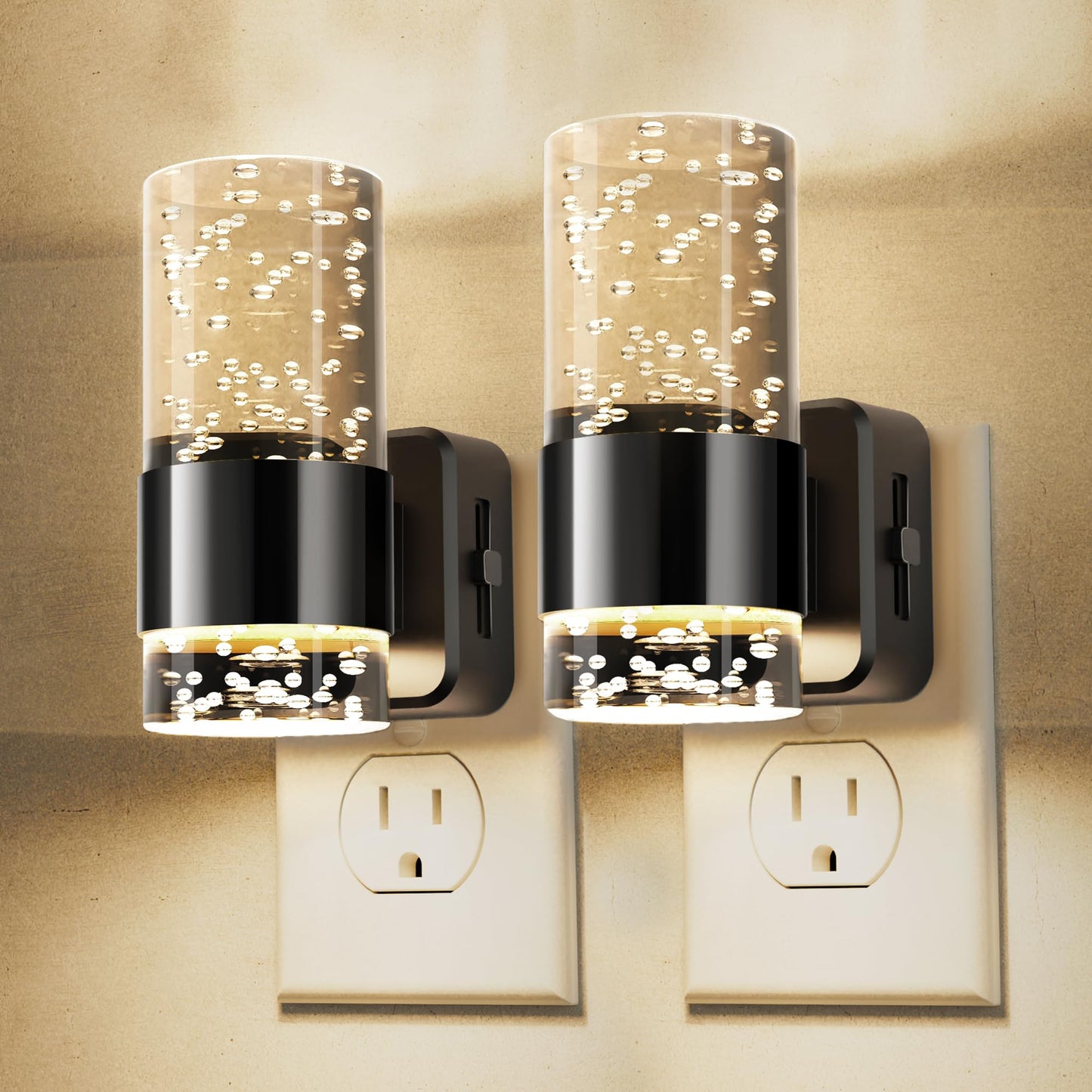 L LOHAS LED Night Light,Dimmable Night Lights Plug into Wall, 2 Pack Acrylic Nightlights with 0-100 LM Adjustable Brightness, 3000K Plug in Night Light with Dusk to Dawn Sensor, for Bathroom Hallway