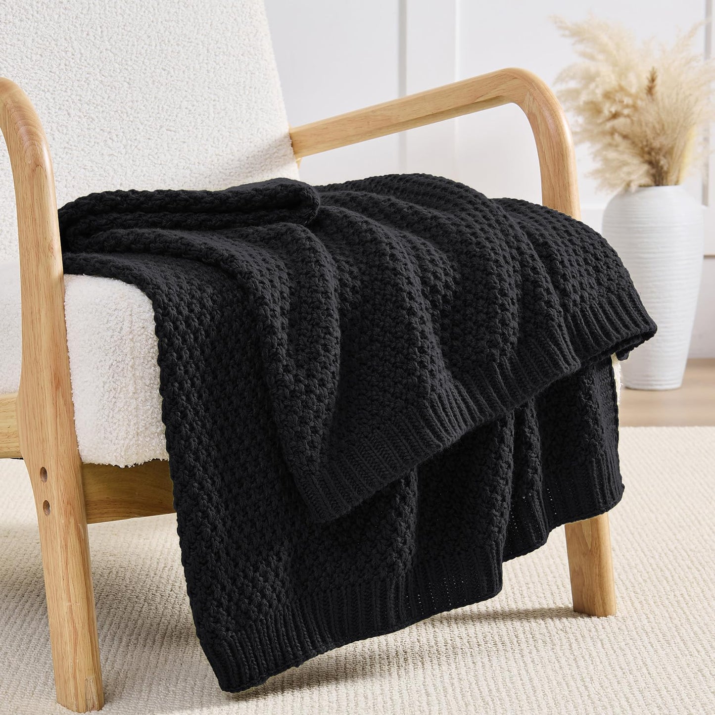 OnesCosy Charcoal Grey Throw Blanket, Dark Grey Knit Throw Blanket for Couch, Soft Cozy Warm Lightweight Decorative Reversible Moss Stitch Cable Knitted Blankets for Bed, 60x80 Inches, Charcoal Grey