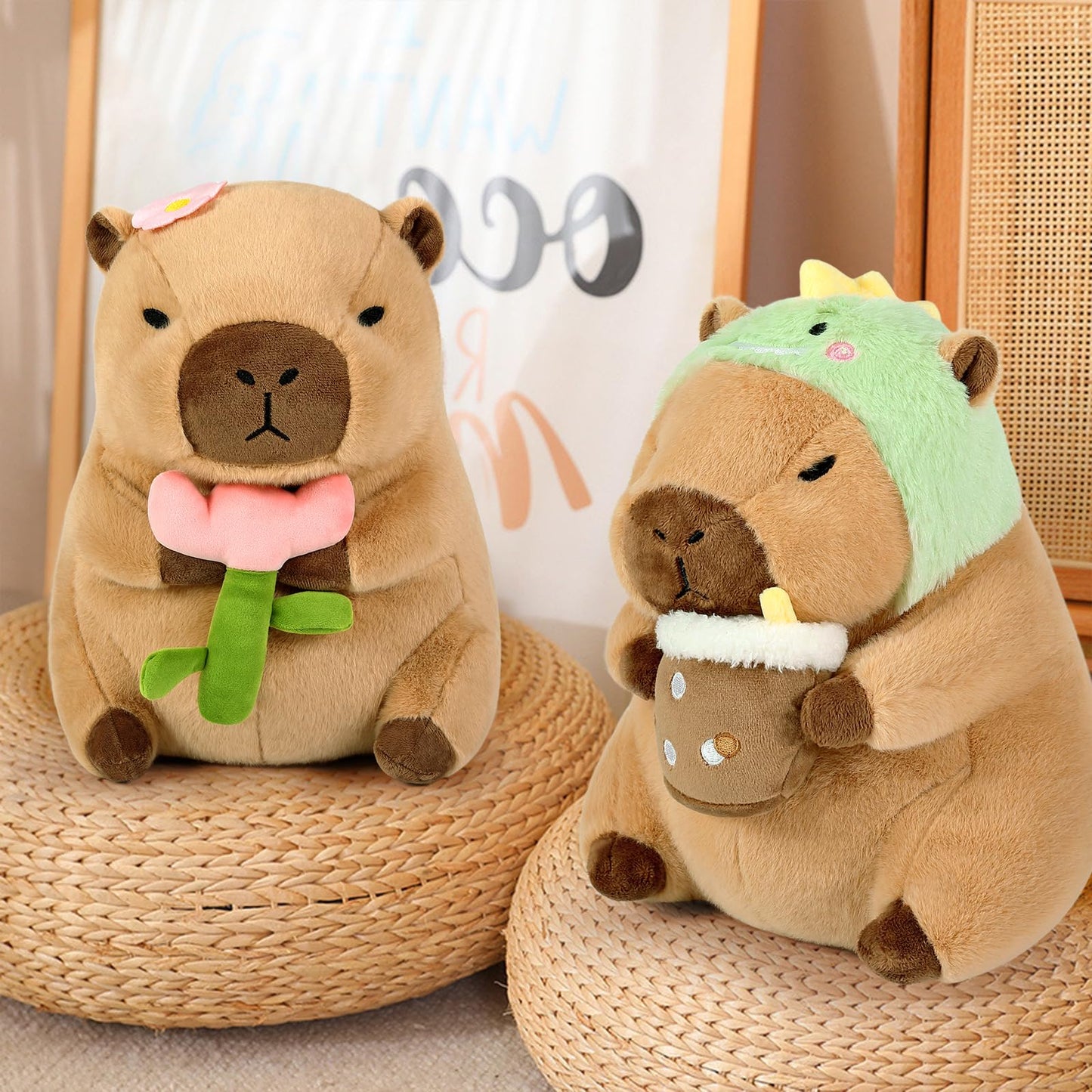 Ditucu Cute Capybara Plush Pillow Holding Tulip Flower Capibara Stuffed Animal Plushies Toys for Mom Kids Girlfriend Brown 11 inch