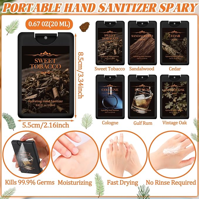 6 Pcs Hydrating Hand Sanitizer Spray for Business Men Male Sanitizing Mist Scented Spray Hand Sanitizer Travel Size Refillable Pocket Portable for Men Adults Boss Gift Coworker Office Team