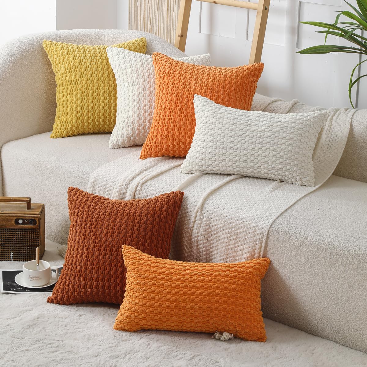 WOKANI Corduroy Decorative Throw Pillow Covers 20x20 Set of 2 Soft Boho Striped Decoration Pillow Covers Modern Farmhouse Home Decor for Sofa Living Room Couch Bed Green