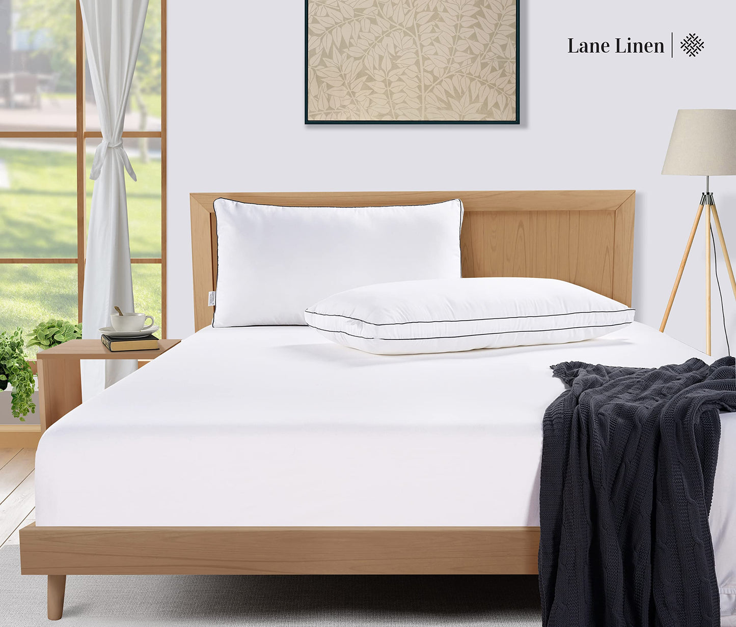 LANE LINEN Pillows Standard Size Set of 2 (20"x30") - Hotel Pillow for Side, Back & Stomach Sleepers, Medium Firm Down Alternative Fill,Cooling Pillows for Bed - Soft & Fluffy Pillow - White