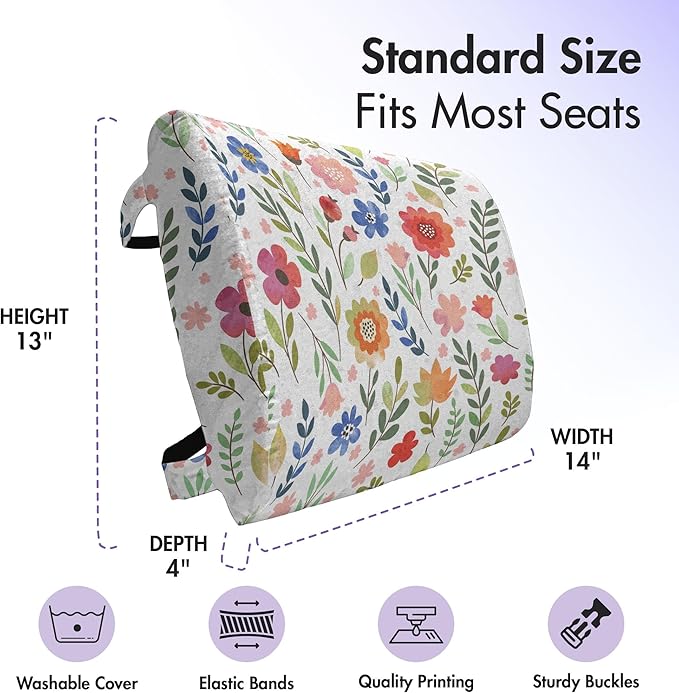Ambesonne Watercolor Lumbar Back Support Pillow, Floral Patterned Illustration Leaves and Wildflowers Abstract Botanical, High Density Foam for Office Chairs Car Seats, 14" x 13", Violet Blue