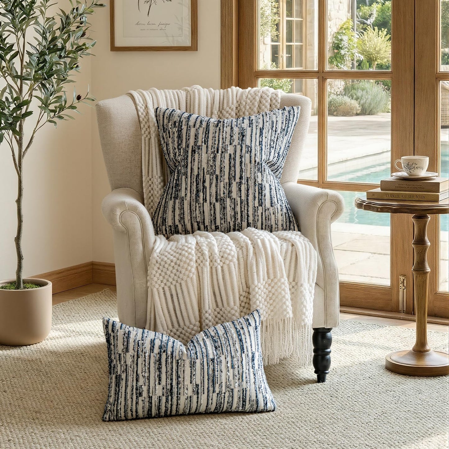 a moment Boho Throw Pillow Covers Set of 2,Striped Decorative Rustic Farmhouse Pillow Cases,Aesthetic Modern Home Decor Couch Cushion Covers for Bed Sofa Living Room 18"X18" Blue