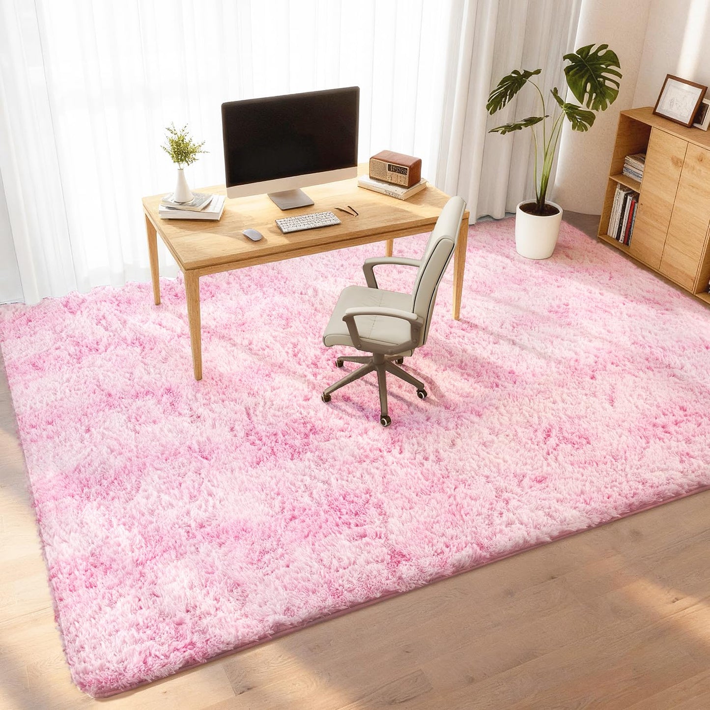 Litanika 3x5 Fluffy Shag Faux Fur Area Rug for Living Room Bedroom, Tie-Dyed Pink High Pile Soft Plush Shaggy Furry Bedside Playroom Dorm Carpet, Non-Slip, Non-Shedding Modern Indoor Floor Rug