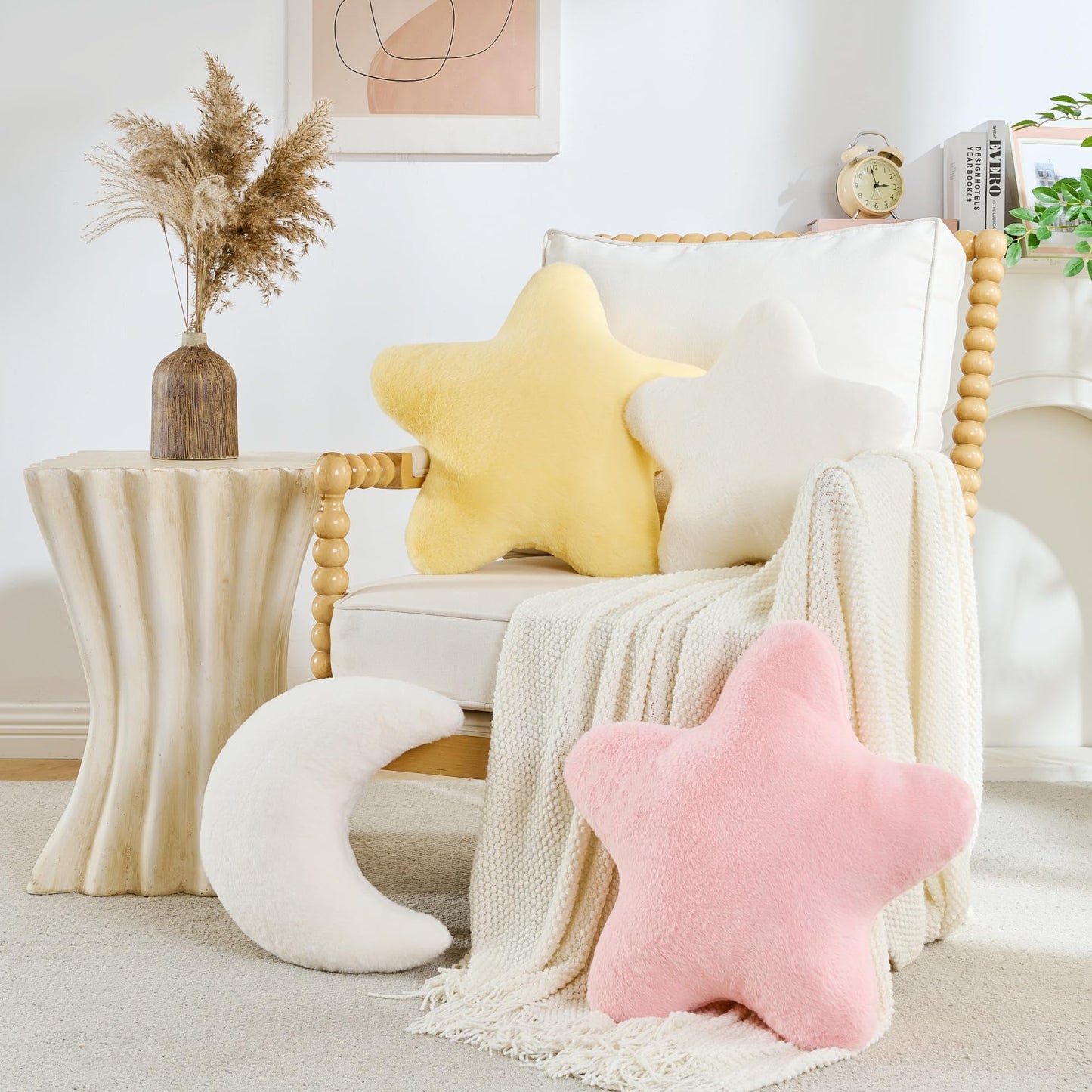 CANGHI Pink Star Shaped Pillow 15.7" Faux Rabbit Fur Throw