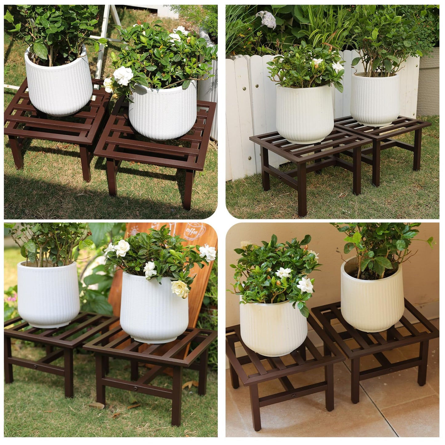 ZETONIQ Heavy Duty Metal Plant Stand Outdoor, 330 lbs Iron Square Plant Stand Indoor, Rustproof Low Pedestal for Large Flower Pots, Patio, Balcony, Garden Decor 2 Pack Coffee