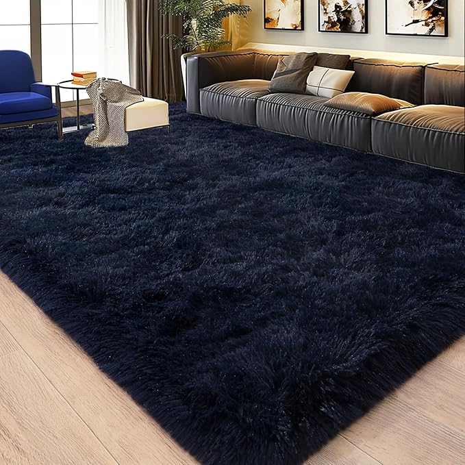 8x10 Large Area Rugs for Living Room, Ultra Fluffy Shag Rug for Bedroom, Modern Plush Soft Carpet for Girls Boys Kids Room Dorm Fuzzy Non Slip Rug for Home Decor Aesthetic, Dark Blue
