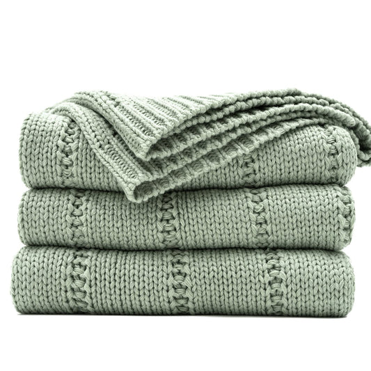 RECYCO Cable Knit Sage Green Throw Blanket Twin Size for Couch, Super Soft Warm Cozy Decorative Knitted Throw Blanket 3.6LB for Bed, Sofa, Chair Large 60"x80"