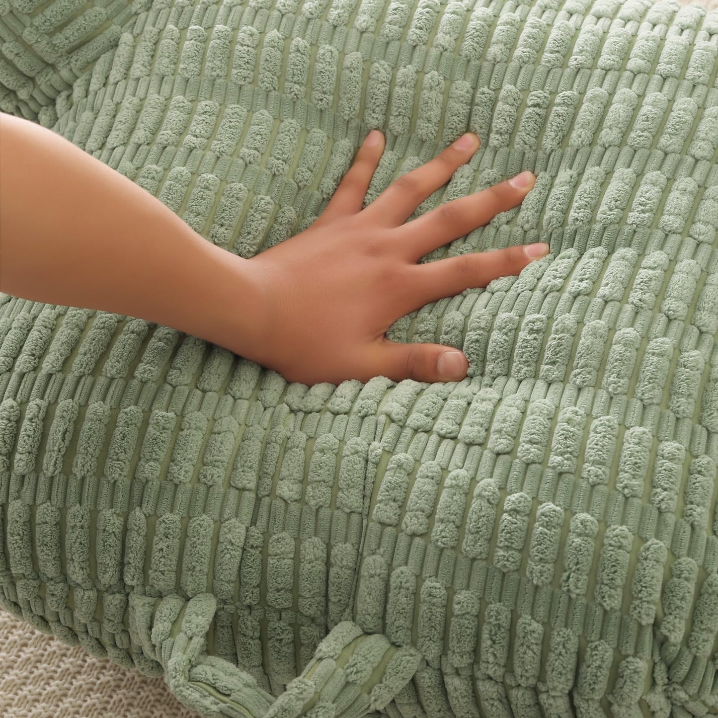 PAJEO Reading Pillow for Sitting in Bed with Arm Rests,100% 7D Fiber Filling Sitting Pillow for Back Support,Oeko-TEX Certified Backrest Pillow for Couch & Floor(17",Green Corduroy)