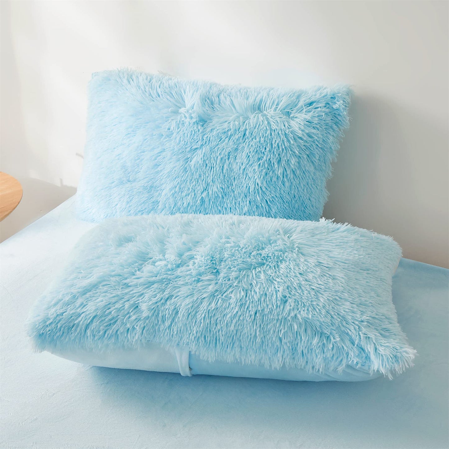FOPPA Faux Fur Pillow Cases Blue 26"x20", Furry Shaggy Plush Fuzzy Fluffy Decorative Pillow Covers Set of 2, Standard Velvet Cushion Cover with Zipper for Bedroom Interior