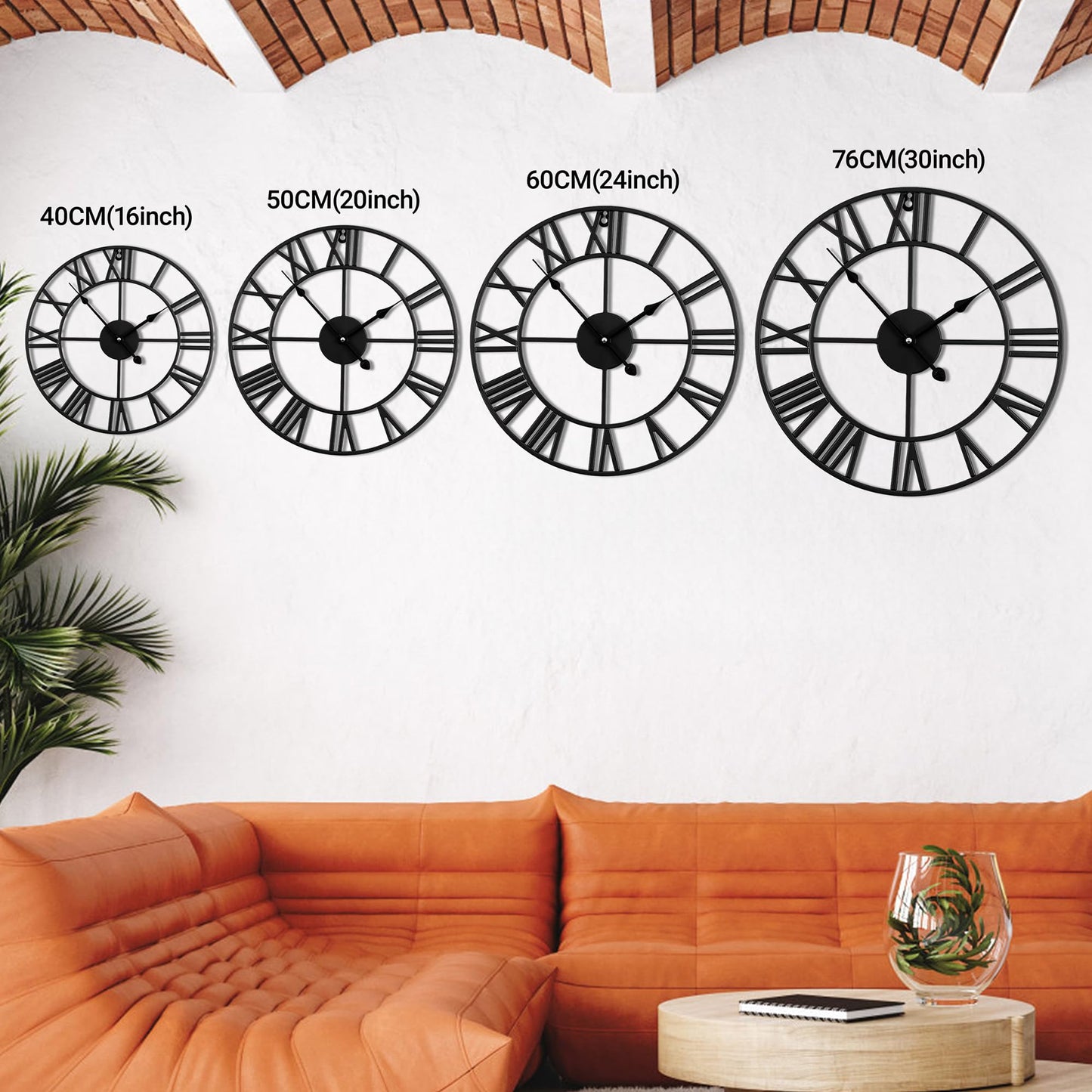 Blorple 16inch/40cm Wall Clocks Battery Operated,Wall Clocks for Living Room Decor, Bedroom,Office,Bathroom,Silent,Large Wall Clock for Home and Kitchen,Farmhouse (Iron Roman Numerals, 16 inches)