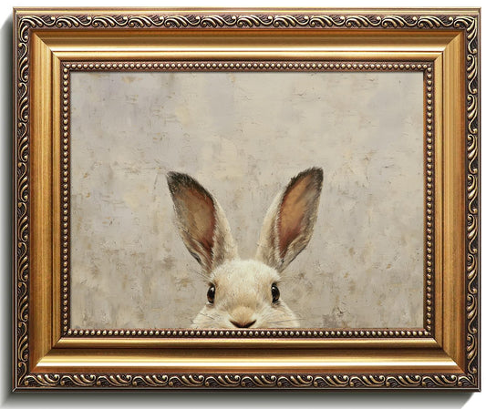 Uniro Vintage Gold Framed Wall Art, Easter Bunny Wall Art Decor, Neutral Rabbit Canvas Oil Painting Poster for Rustic Easter Décor, Vintage Home Decor Animals Artwork Prints Wall Decor for Kids Room, Living Room, Bedroom or Festive Spaces - 9x12inch