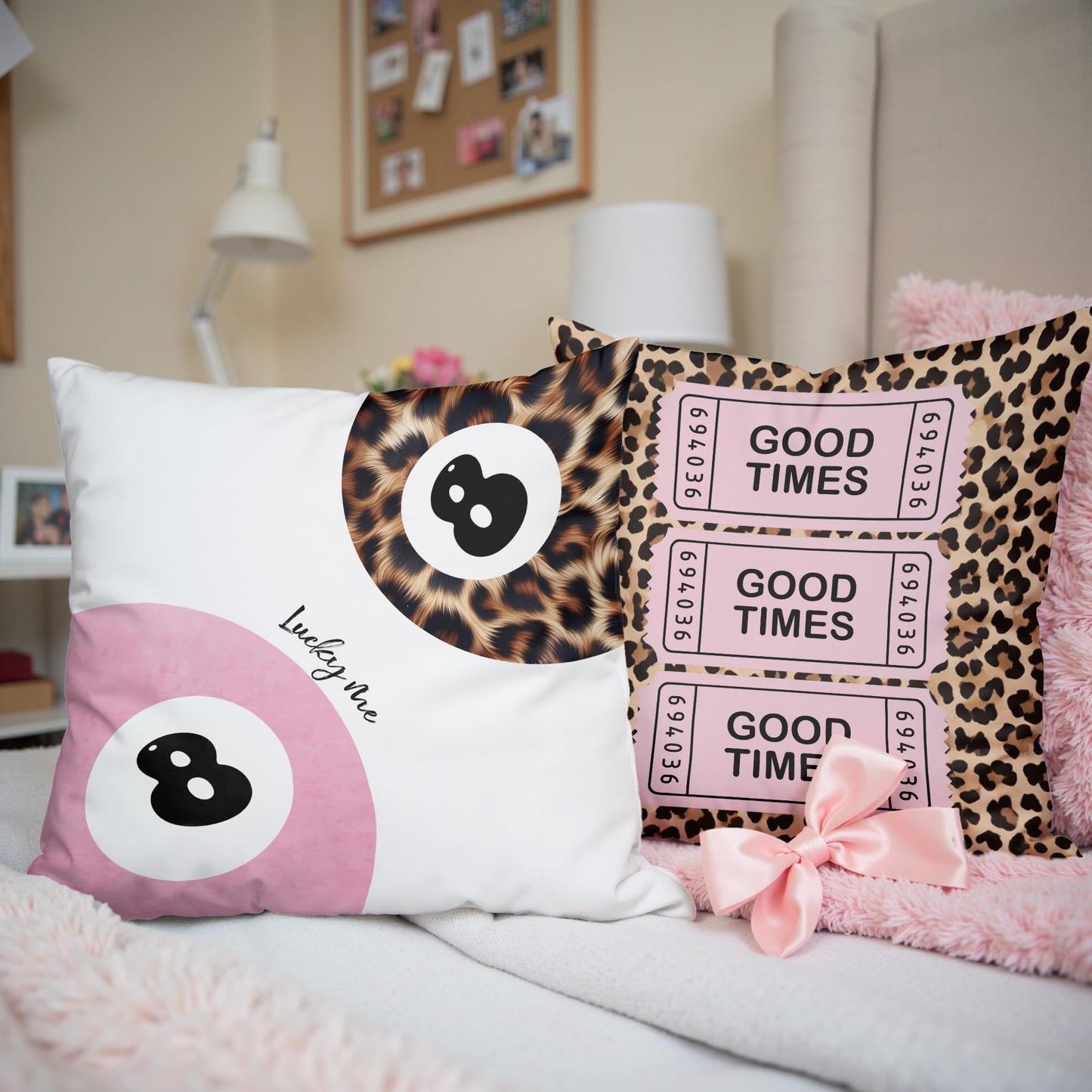 GTYNU Trendy Funky Cheetah Pink Y2K Luck 8 Ball Throw Pillow Covers 18x18 Set of 2,Cheetah Leopard Lover Gifts for Women,Coquette Preppy Pillow Covers for Girls Room Dorm Apartment Decor,（613）