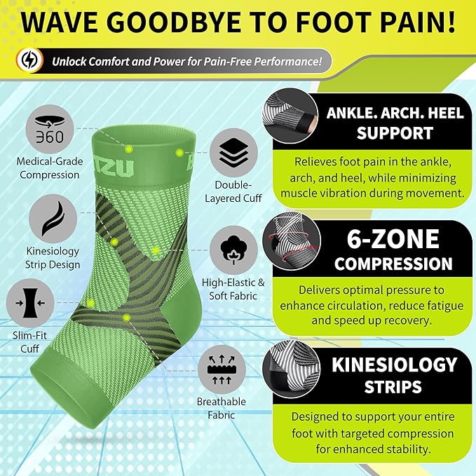 BLITZU Compression Socks for Plantar Fasciitis, Achilles Tendonitis, Arthritis Relief, Ankle Brace Compression Sleeve with Foot Arch Support, Ankle Wrap for Women, Men, Swelling & Heel Pain Green XXL