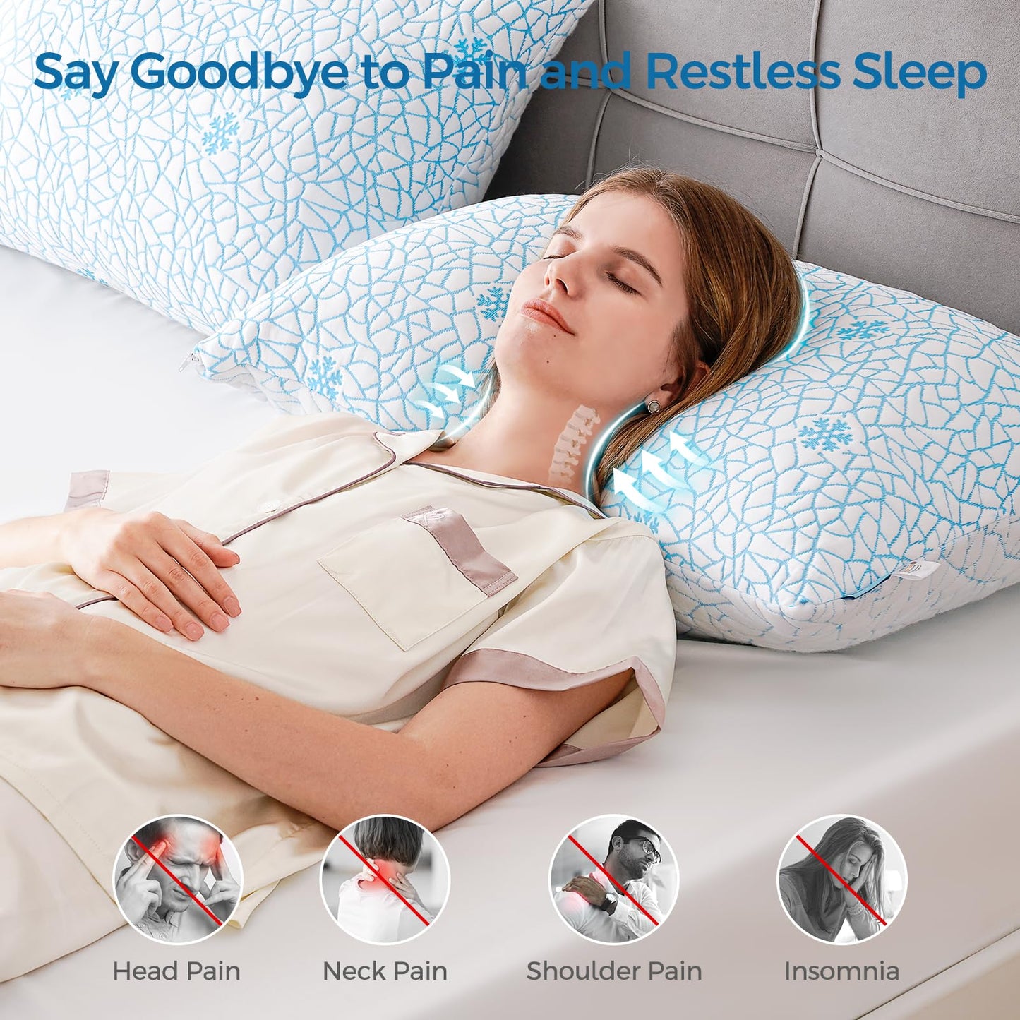 COSYTREE Pillows Queen Size 2 Pack Shredded Memory Foam, Adjustable Height Side Sleepers Pillow with Washable Cover for Back and Stomach Sleepers (Queen（2 Pack）)