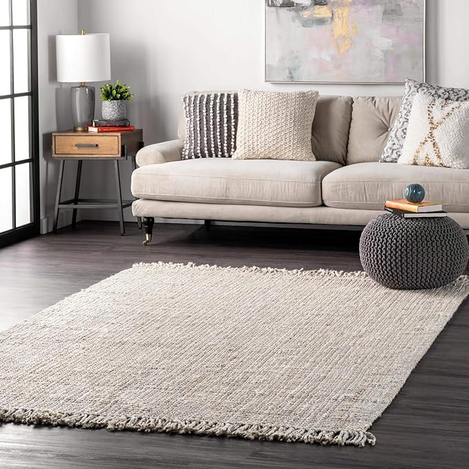 Nuloom Daniela Off-White, 9'6" x 13'6", Handmade, Jute, Tassel, Soft and Textured, High Traffic, Stain Resistant, Easy Clean, Durable Area Rug for Bedroom, Living Room, Dining Space, Foyer, Entryway