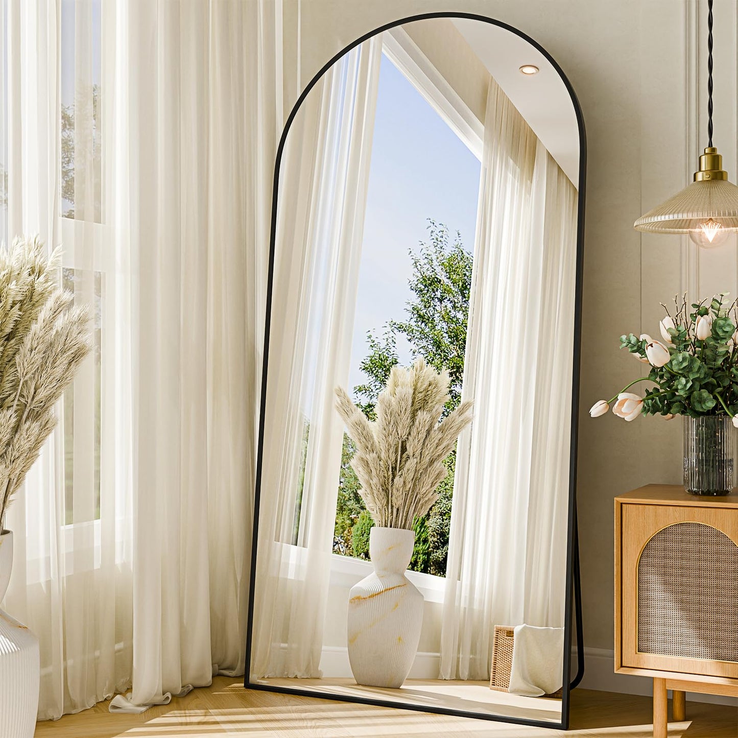 NBGV 76"x34" Floor Mirror Full Length, Arched Full Length Mirror with Stand, Large Full Body Mirrors for Bedroom Living Room or Cloakroom Black