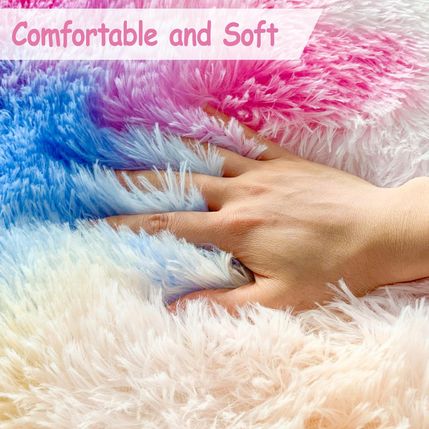 TENNOLA Rainbow Area Rugs 5x8 ft,Tie-Dyed Unicorn Fluffy Fuzzy Shaggy Carpet Soft Plush Furry Rug,for Bedroom Living Room Indoor Floor Rug Kids Girls Boys Home Decor Aesthetic, Dorm Nursery