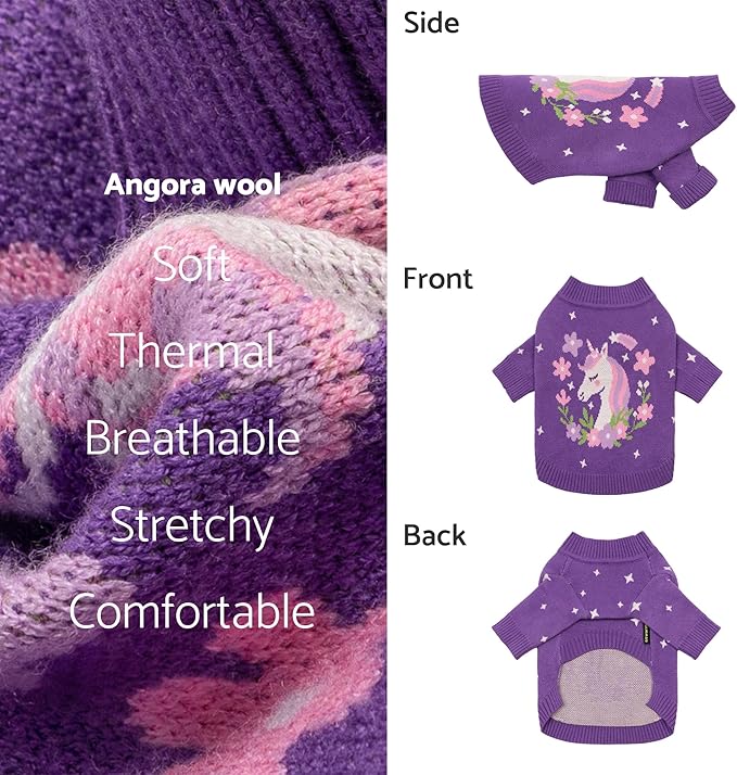 Fitwarm Adorable Unicorn Dog Sweater, Thermal Dog Winter Clothes for Small Dogs Girl, Pet Outfit, Purple, Pink, White, XS