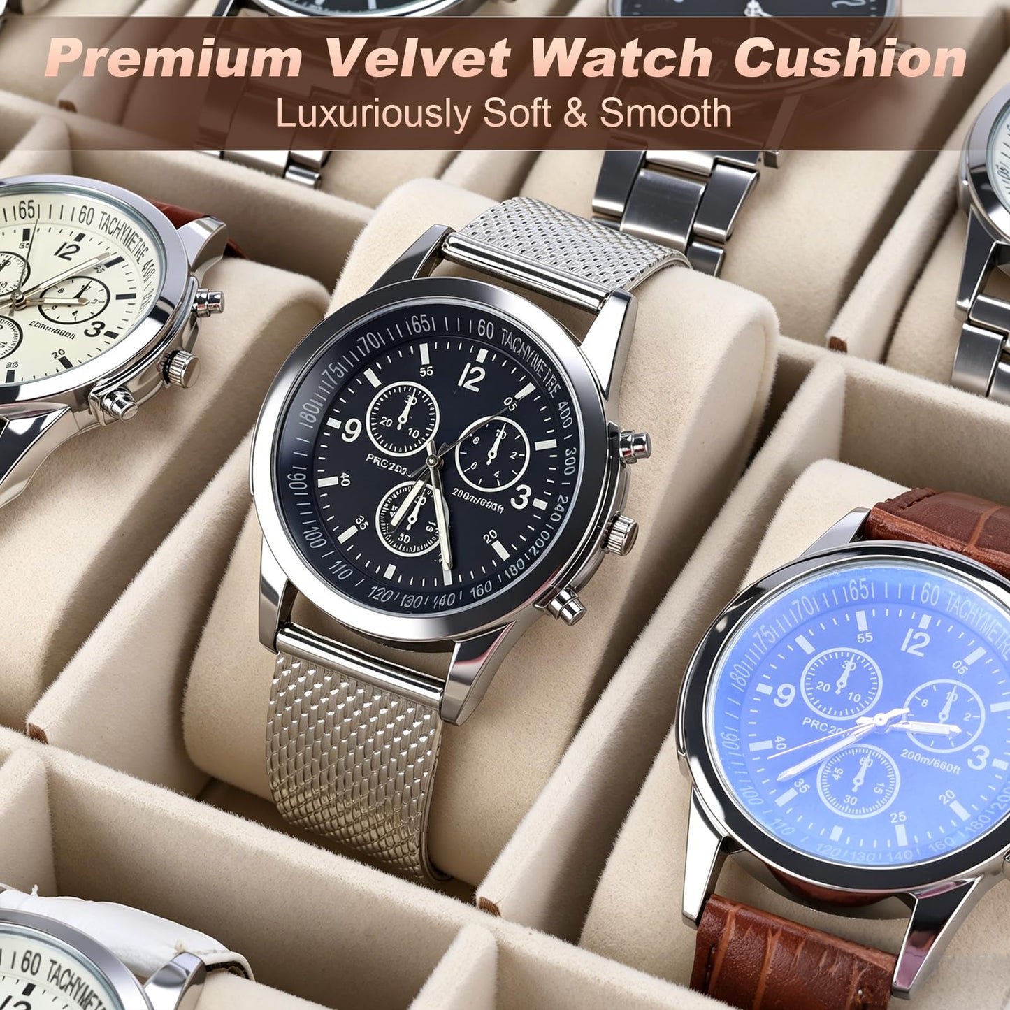 Artilife 24 Slot Watch Box for Men, Watch Cases for Men, Watch Display Case, Glass Top PU Leather Watch Storage Organizer with Removable Pillows for Him