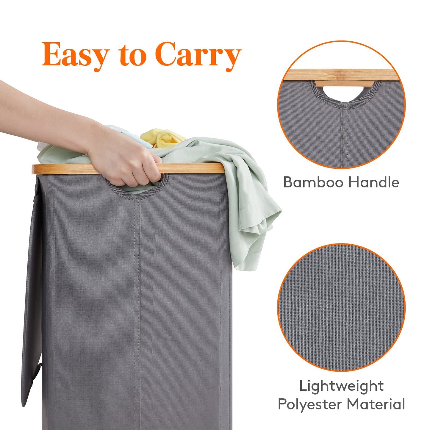 Lifewit 100L Laundry Basket with Lid, Clothes Hampers for Laundry with Bamboo Handles and 1 Removable Bag, Large Foldable Laundry Hamper for Bedroom, Bathroom, Dorm, Laundry Room, Gray