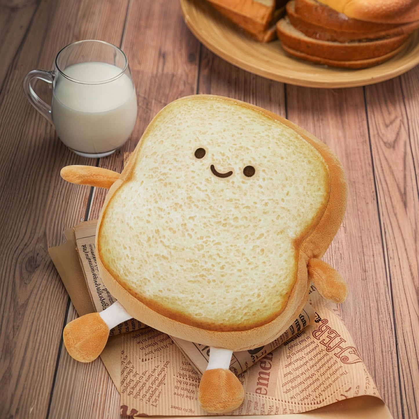 Pacreck Toast Bread Plush Pillow Toy Bread Doll Funny Cute Food Plushies Stuffed Animal Soft Birthday Party Xmas Gifts 12in