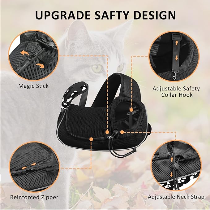 Gloppie Hands Free Dog Sling Carrier for Small Dogs Up to 10 lbs - Breathable Mesh Puppy Carrier Bag, Lightweight Pet Carrier for Travel, Hiking, Vet Visits Black, Medium