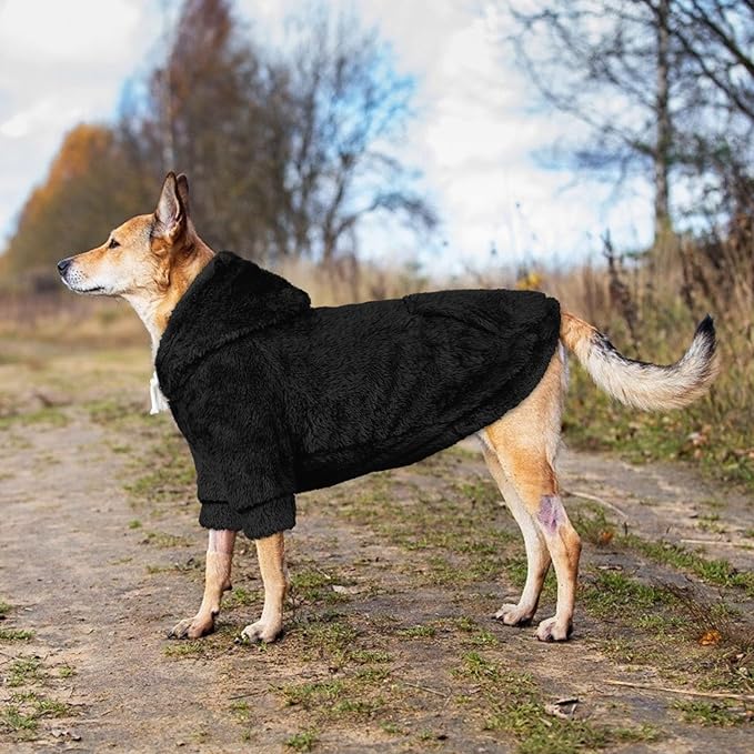 3XL Dog Sweaters for Large Dogs,Dog Hoodie,Warm Fuzzy Fleece Sweatshirt with Hood & Pocket,Leash Hole,Cozy Cold Weather Pet Clothes Sweater Hoodie for Large Dogs(Black,3XL)