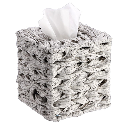 Sumnacon Wicker Tissue Box Cover, Square Tissue Box Holder, Hand Woven Facial Tissues Dispenser, Decorative Boho Tissue Box Organizer for Bathroom Bedroom Kitchen Office Table Desk Counter