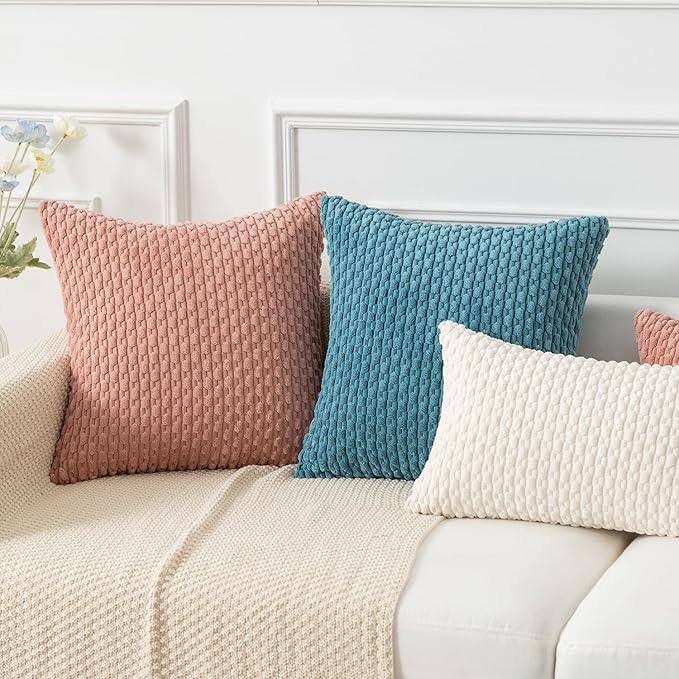 Kevin Textile Throw Pillow Covers Soft Corduroy Decorative Set of 2 Valentines Day Boho Striped Pillow Covers Pillowcases Farmhouse Home Decor for Couch Bed Sofa Living Room 20x20 Inch Baby Pink