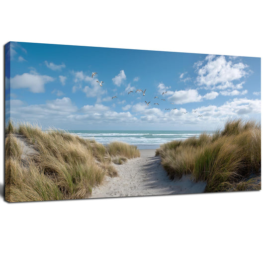 Trogonup Blue Coastal Wall Art for Living Room Ocean Seascape Canvas Print with Seagulls Nature Modern Artwork for Bedroom Office Home Decor 20x40 Inch
