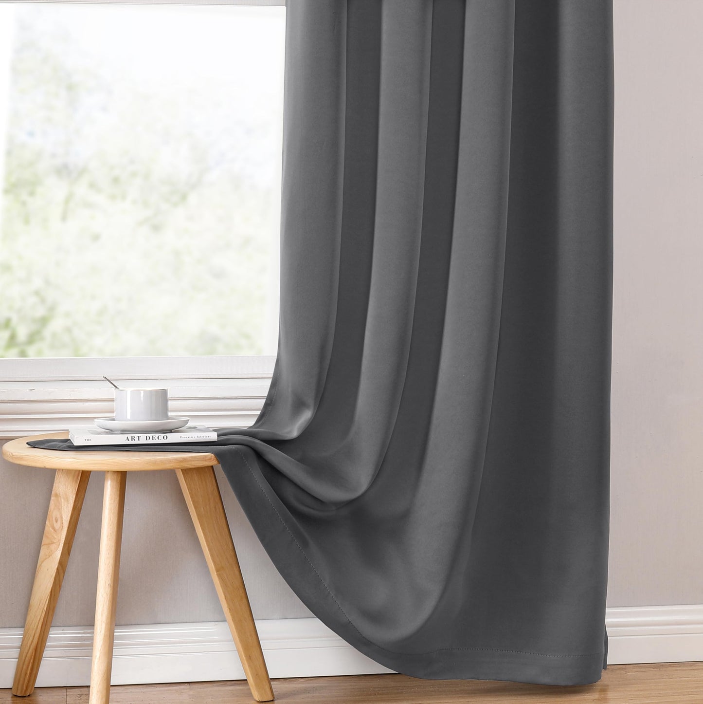 ChrisDowa 100% Blackout Curtains for Bedroom with Black Liner, 2 Thick Layers Total Blackout Thermal Insulated Grommet Window Curtains 2 Panels Set (Grey, 42W x 63L)