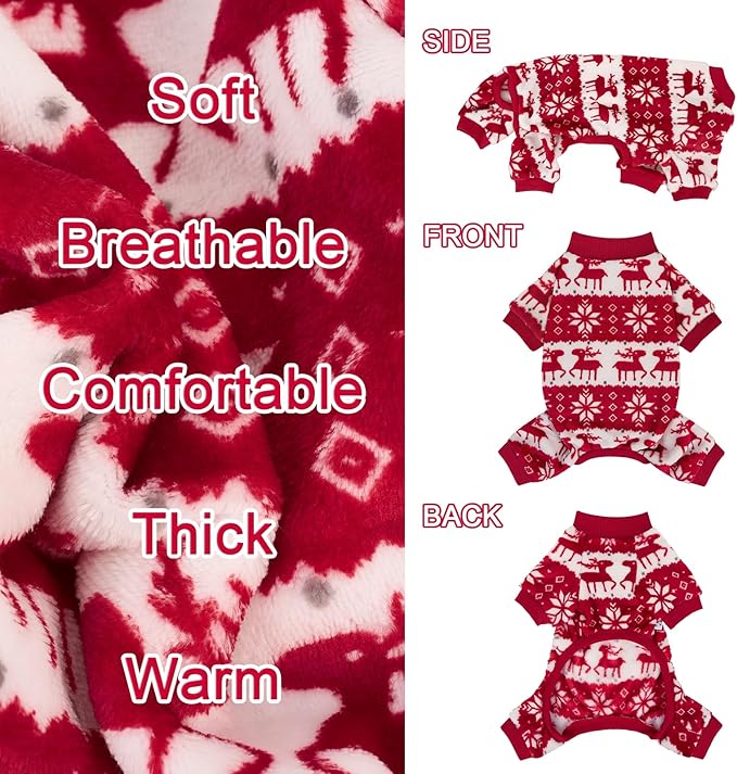XPUDAC Christmas Dog Sweater Fleece Dog Pajamas for Small Medium Dogs Girl Boy Winter Puppy Clothes Holiday Puppy Onesie Cat Pjs Jammies, L