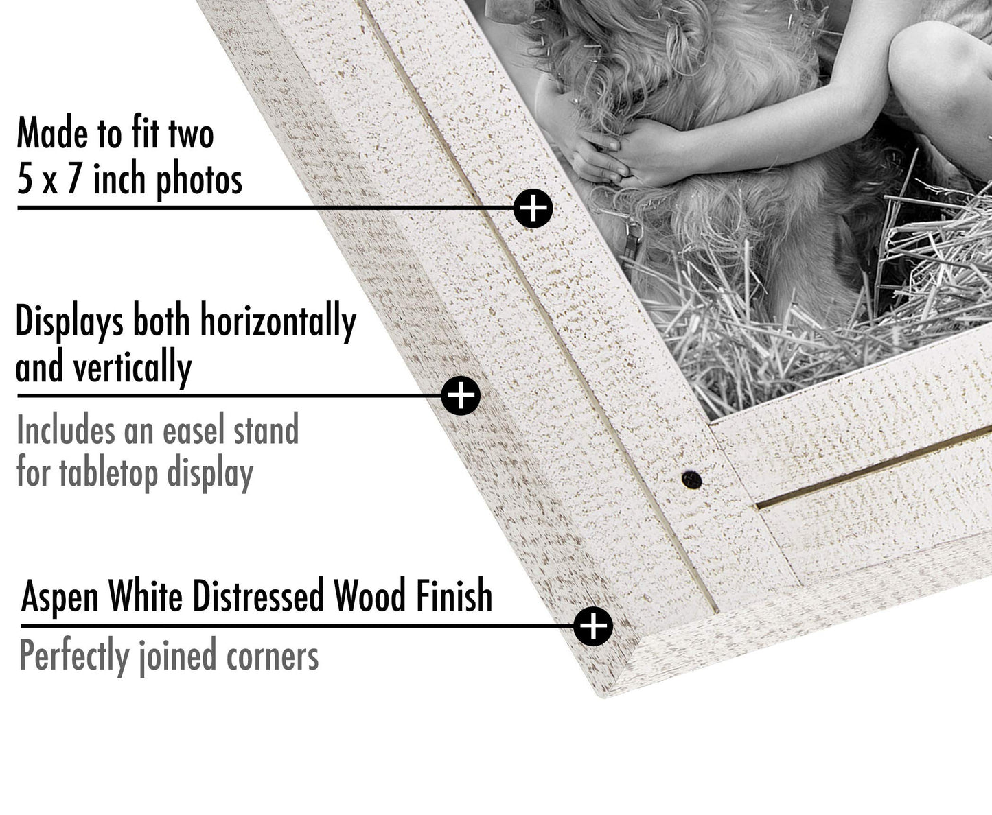 Americanflat Hinged 5x7 Double Picture Frame with 2 Photo Openings and Polished Glass - Distressed Wood Collage Picture Frames for Tabletop and Wall Display - Hampton Collection - Aspen White