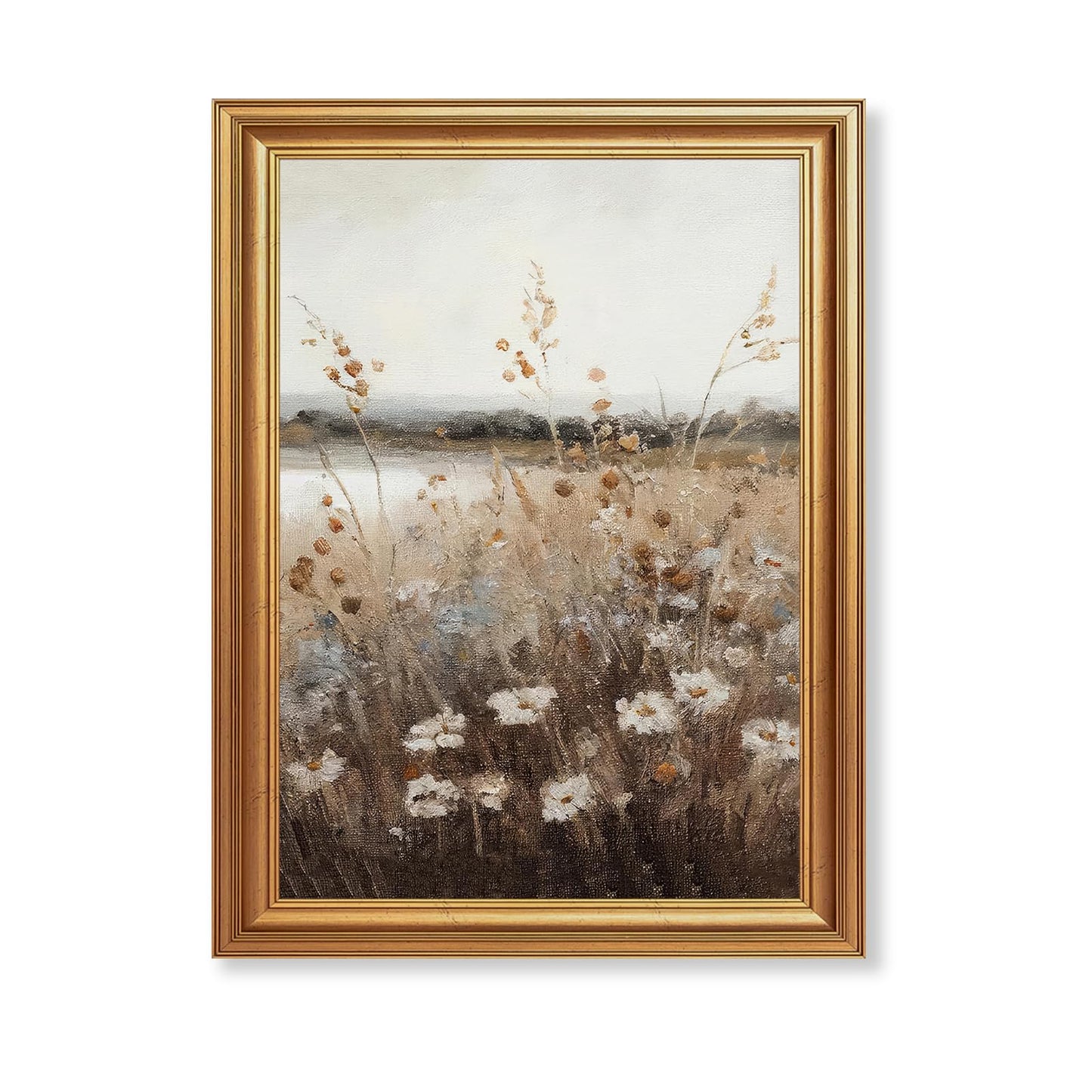 EJPFOGV Vintage Wildflower Meadow Landscape Framed Canvas Wall Art 12x16 in