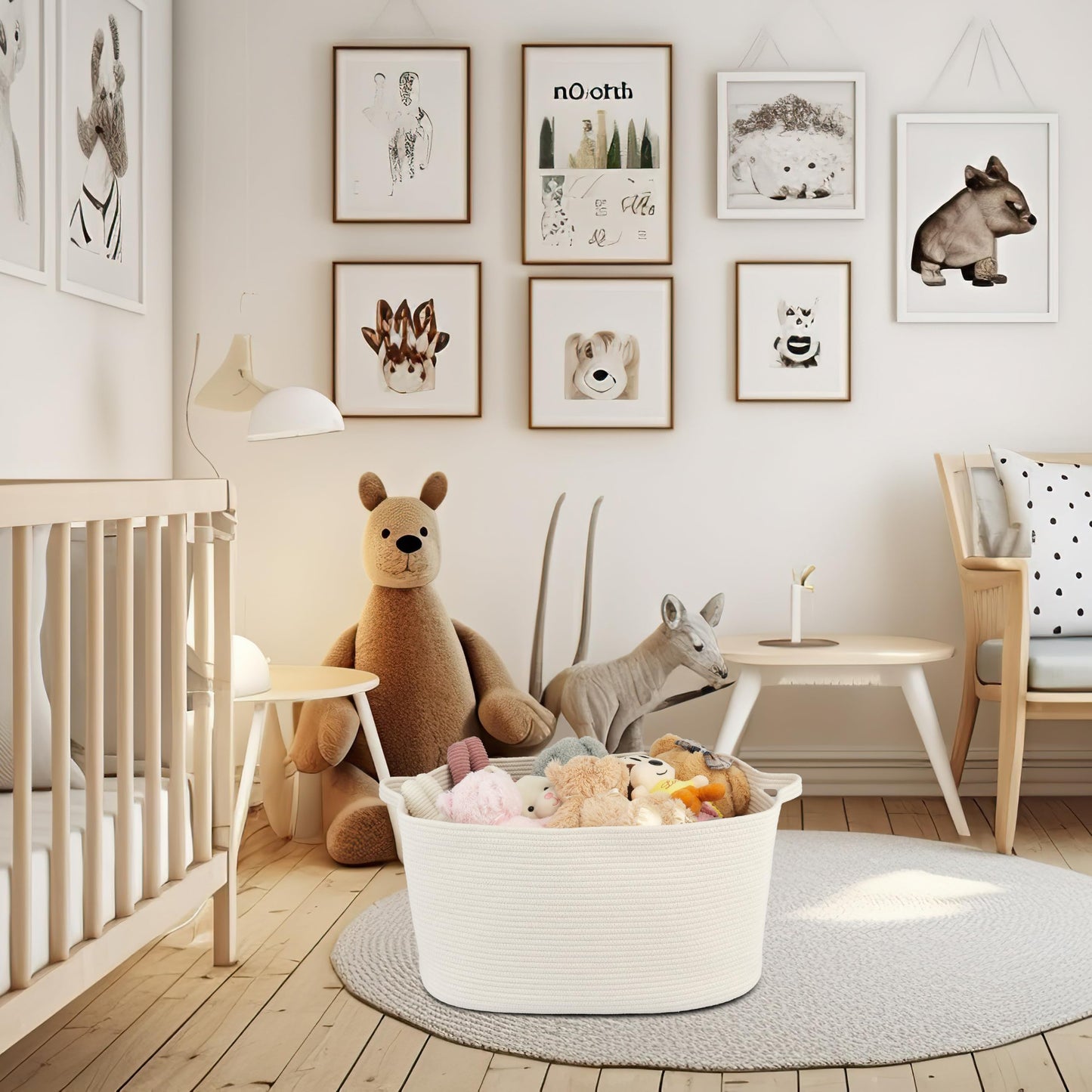 XUANGUO Large Rectangle Blankets Basket Living Room 22"x17"x12" Woven Cotton Rope Storage Baskets for Nursery Toy Baskets for Kids and Dogs Laundry Basket Bin for Clothes Towels white