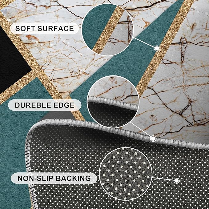 Emerald Green Marble Rug Modern Geometric Marble Area Rugs Light Luxury Geometric Striped Carpet Vintage Stone Crack Rug for Bedroom Living Room 4x5ft
