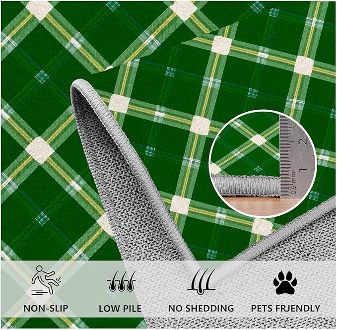 Plaid Rug - 6x8 Rug for Living Room, Geometric Stripes Soft Neutral Indoor Floor Carpet, Non-Slip Stain Resistant Modern Washable Rugs for Bedroom, Green Area Rugs