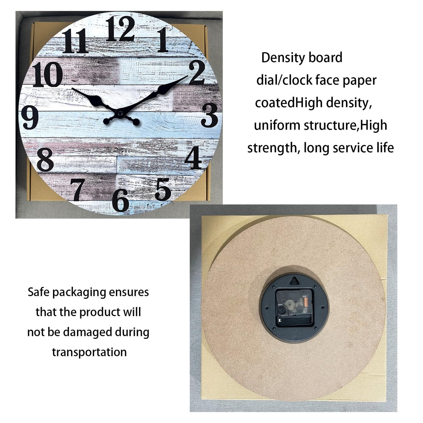 XNM 10 Inch Wood Farmhouse Clock for Bedroom Battery Powered Clock for Wall Quiet Wall Clock No Ticking(No Solid Wood, It is with MDF Material)