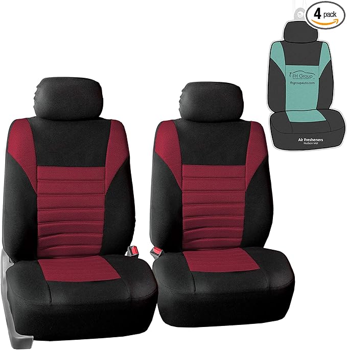 FH Group Automotive Car Seat Covers Front Set Premium 3D Air Mesh Front Seat Covers, Airbag Compatible Universal Fit Interior Accessories for Cars Trucks and SUVs - Burgundy