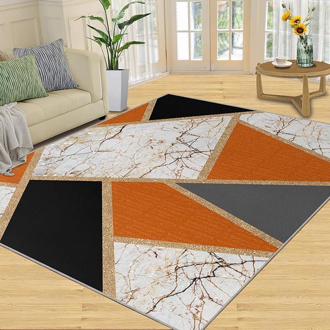 Geometric Marble Area Rugs Stone Crackle Rug Modern Abstract Marble Rug for Living Room European Medieval Geometric Rugs for Bedroom Entryway Hallway 4x5ft
