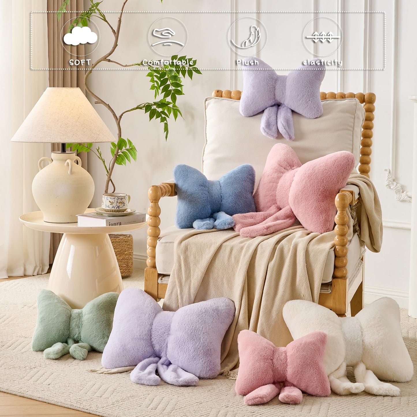 XIAIJIA Bow Pillow Decorative Pillows Aesthetic Home Decor Soft Seat Cushions Cute Throw Pillow for Couch Bow Room Decor Pink 12 * 9inch