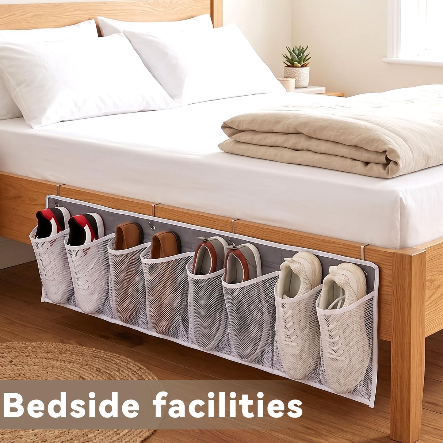 KongTiva 3 Pack RV Shoe Storage for Bedside, Hanging Shoe Organizer with 8 Large Pockets Wall Mounted Bedside Caddy with Sturdy Hooks for Entryway Camper, RV & Camper Essentials